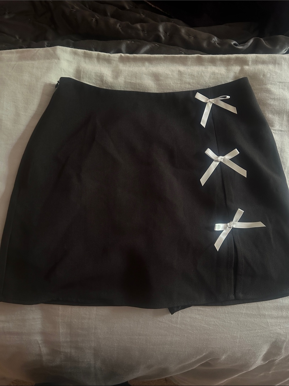 Cider Black Mini Skirt Skort with White Bow Accents